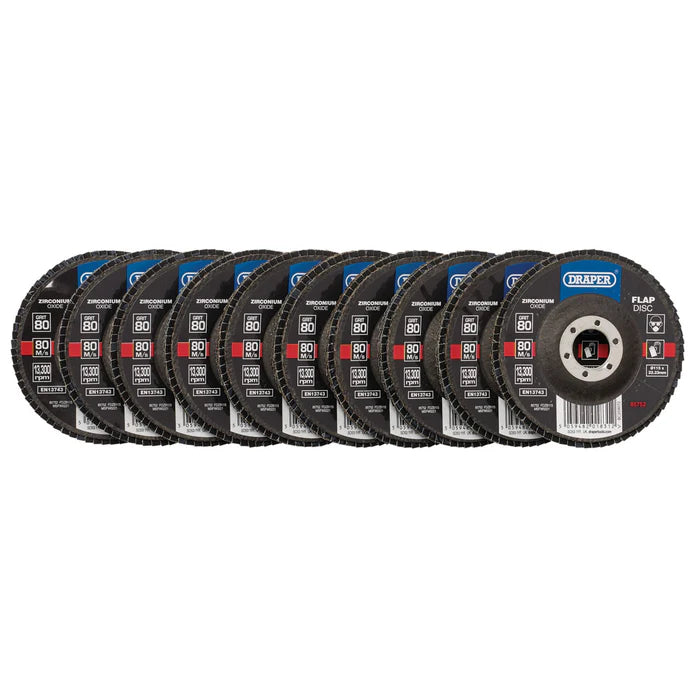 Draper FDAB115 Aluminium Oxide Flap Discs, 115 x 22.23mm, 80 Grit (Pack of 10) - (83070)