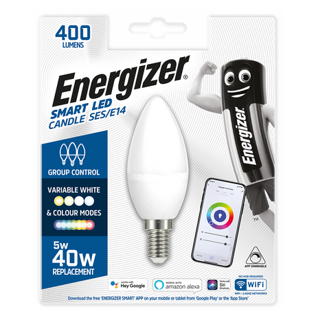 Energizer 5W-40W SMART LED Candle SES/E14 Bulb (Alexa/Hey Google/Siri Compatible)