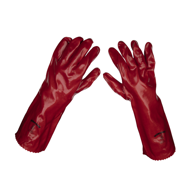 Sealey 9114 Worksafe® PVC Gauntlets 450mm, Red - Pair