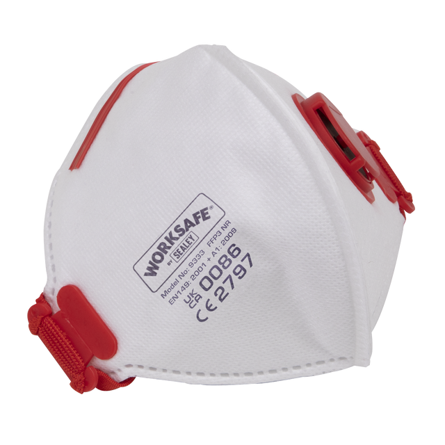 Sealey 9333/10 Worksafe® Valved Fold Flat Mask FFP3 - Pack of 10
