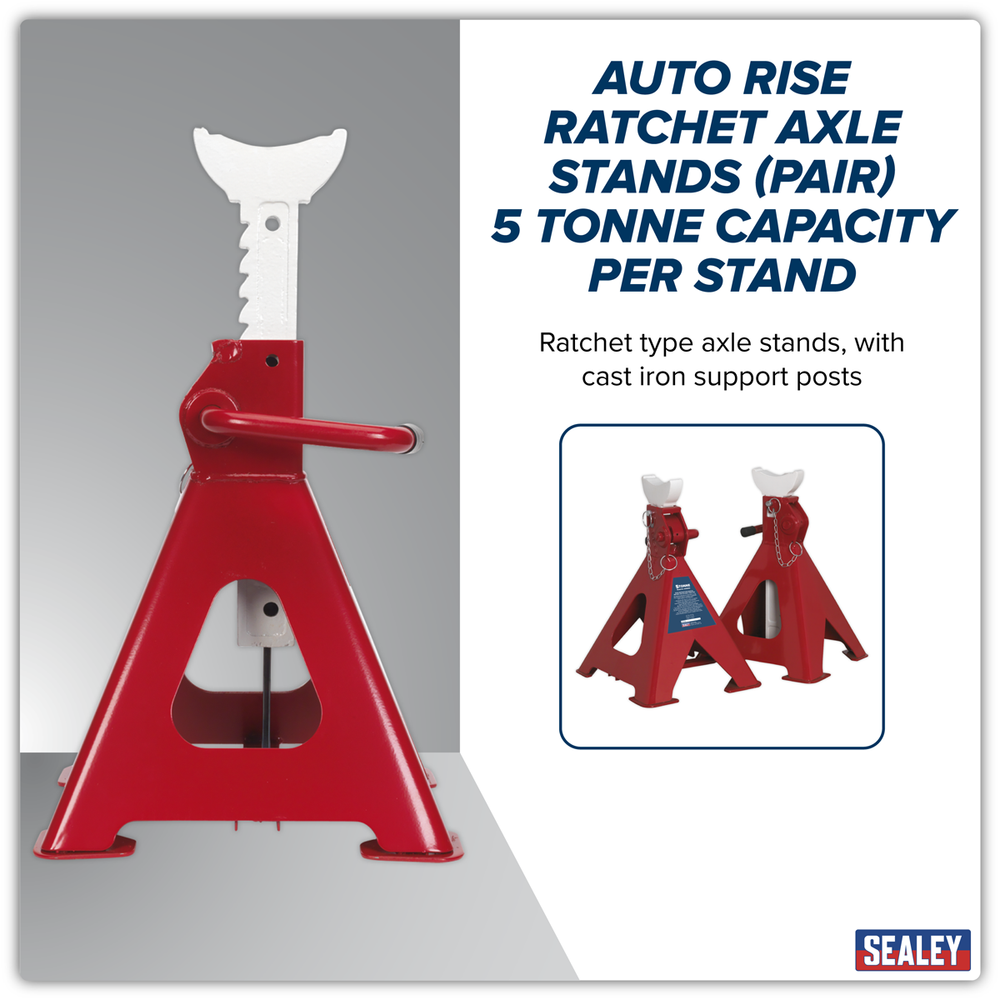 Sealey AAS5000 Auto Rise Ratchet Axle Stands (Pair) 5 Tonne Capacity per Stand - additional view 6