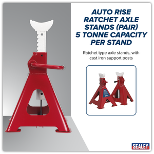 Sealey AAS5000 Auto Rise Ratchet Axle Stands (Pair) 5 Tonne Capacity per Stand - additional view 6