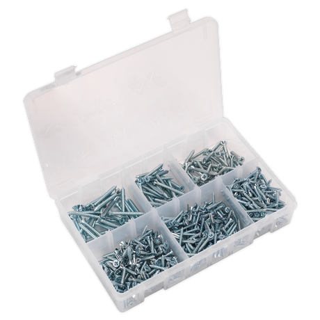 Sealey AB062STCS Zinc Plated Self-Tapping Countersunk Pozi Screw Assortment 510pc - DIN 7982