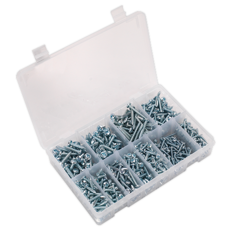 Sealey AB063STPH Zinc Plated Self-Tapping Pan Head Pozi Screw Assortment 700pc - DIN 7981CZ
