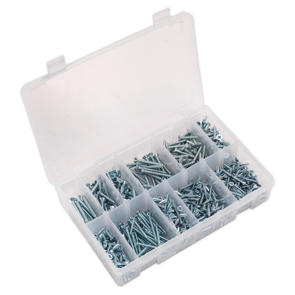 Sealey AB065STCP Zinc Plated Self-Tapping Countersunk Pozi Screw Assortment 600pc