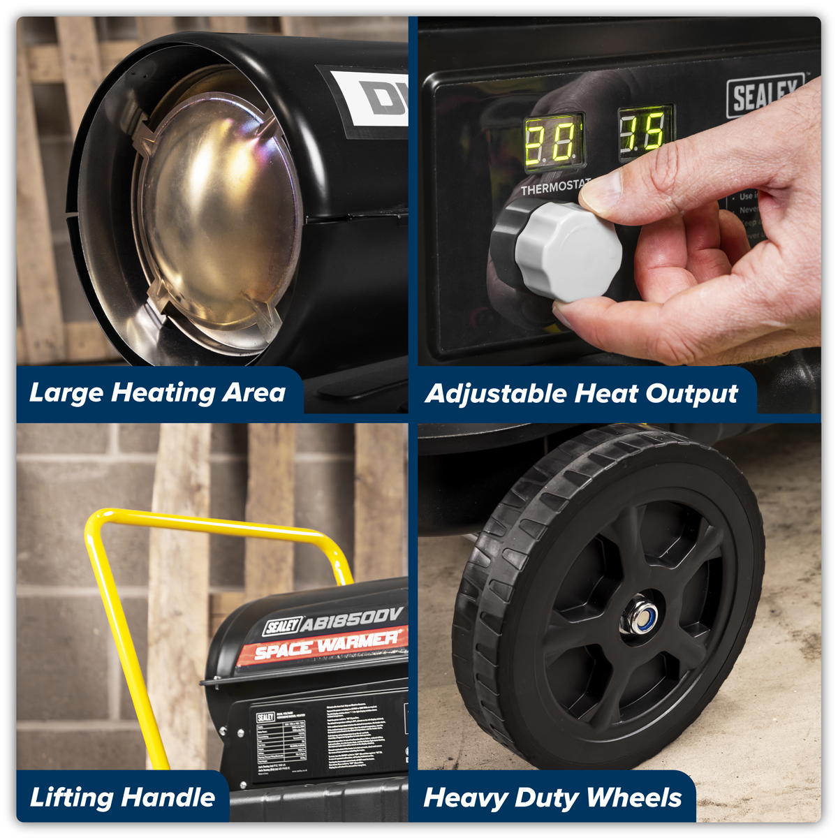 Sealey AB1850DV Dual Voltage Space Warmer® Kerosene/Diesel Heater with Wheels 185,000Btu/hr(55kW) - additional view 4