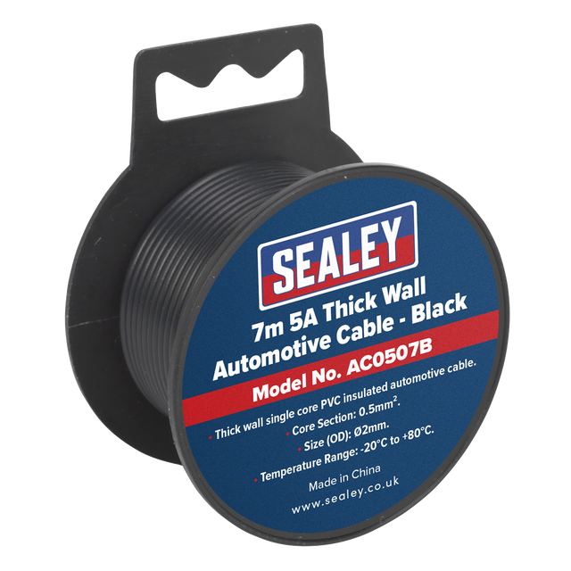 Sealey AC0507B 5A Thick Wall Automotive Cable 7m - Black