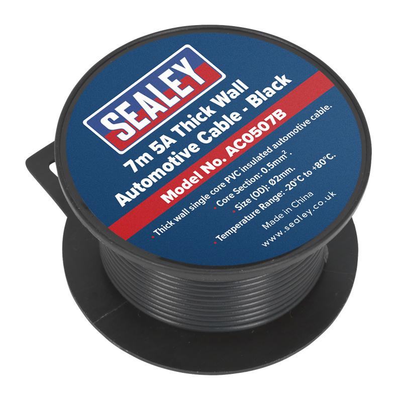 Sealey AC0507B 5A Thick Wall Automotive Cable 7m - Black - additional view 2