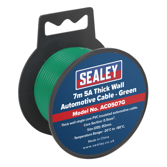 Sealey AC0507G 5A Thick Wall Automotive Cable 7m - Green