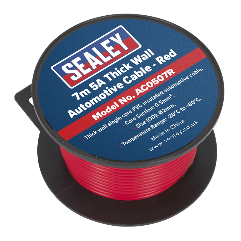Sealey AC0507R 5A Thick Wall Automotive Cable 7m - Red - additional view 2