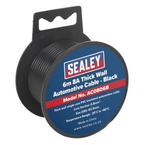 Sealey AC0806B 8A Thick Wall Automotive Cable 6m - Black