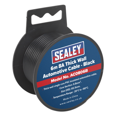 Sealey AC0806B 8A Thick Wall Automotive Cable 6m - Black