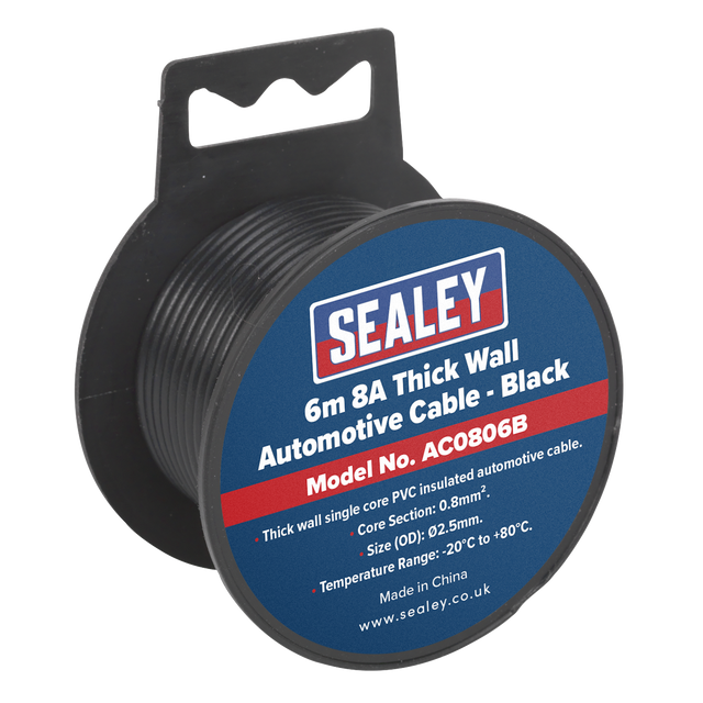 Sealey AC0806B 8A Thick Wall Automotive Cable 6m - Black