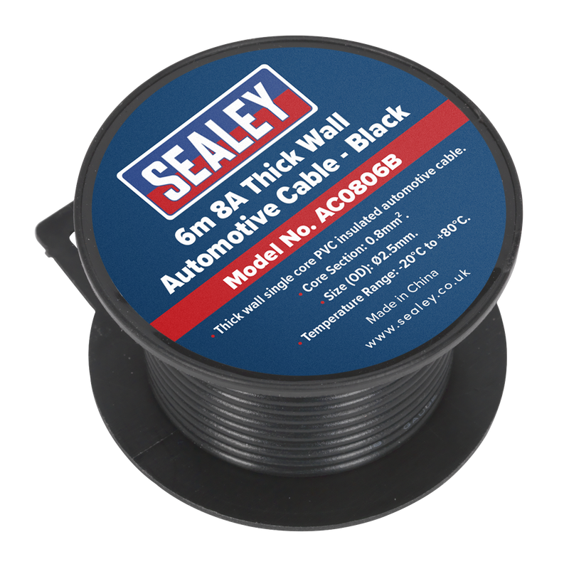 Sealey AC0806B 8A Thick Wall Automotive Cable 6m - Black - additional view 2