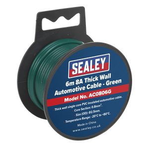 Sealey AC0806G 8A Thick Wall Automotive Cable 6m - Green