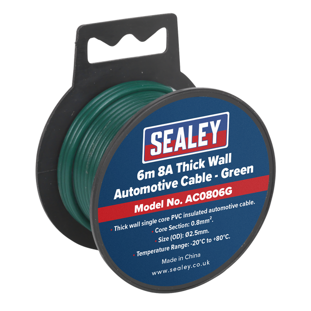 Sealey AC0806G 8A Thick Wall Automotive Cable 6m - Green