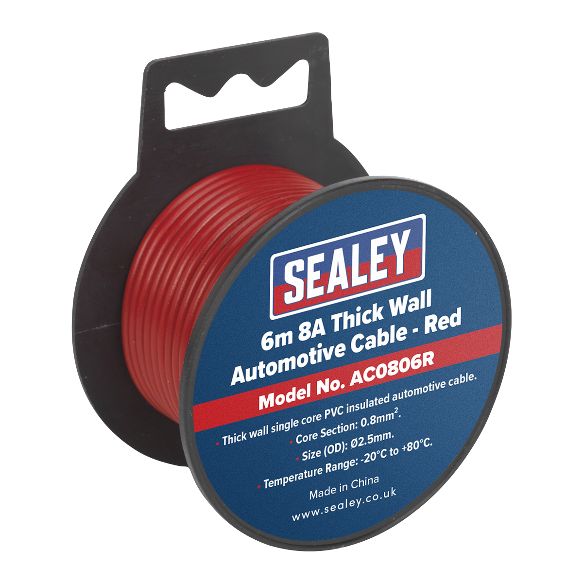 Sealey AC0806R 8A Thick Wall Automotive Cable 6m - Red