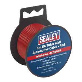 Sealey AC0806R 8A Thick Wall Automotive Cable 6m - Red