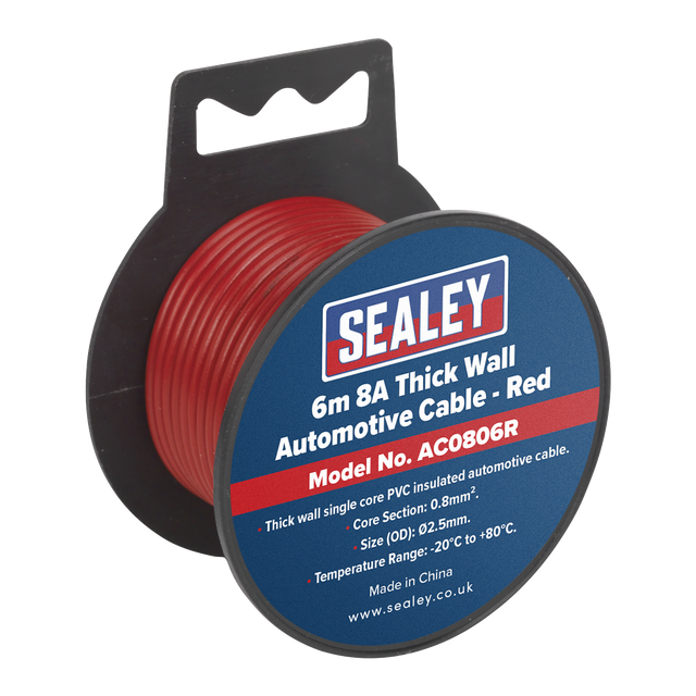 Sealey AC0806R 8A Thick Wall Automotive Cable 6m - Red