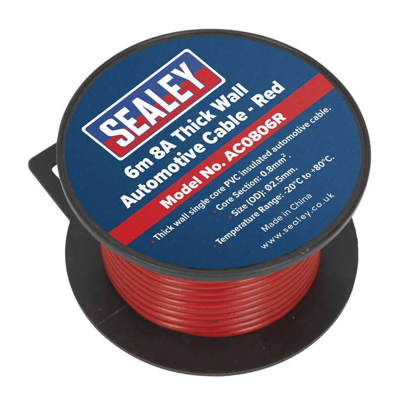 Sealey AC0806R 8A Thick Wall Automotive Cable 6m - Red - additional view 2