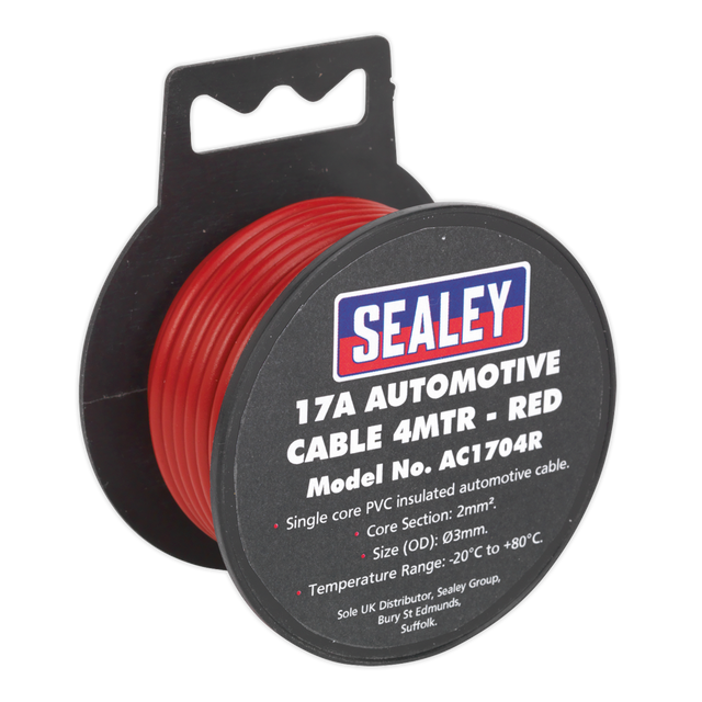 Sealey AC1704R 17A Thick Wall Automotive Cable 4m - Red