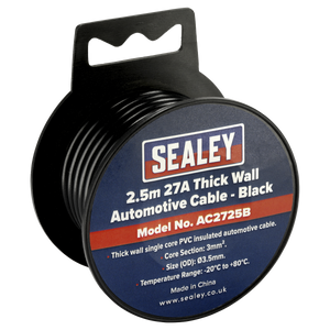 Sealey AC2725B 27A Thick Wall Automotive Cable 2.5m - Black