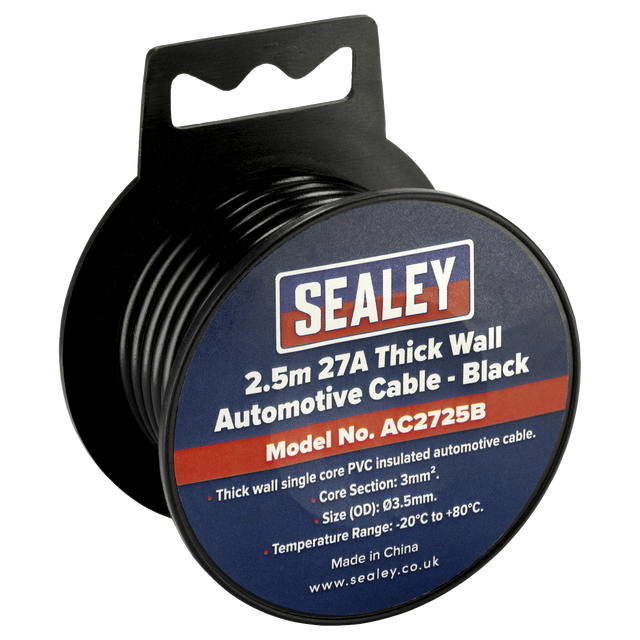 Sealey AC2725B 27A Thick Wall Automotive Cable 2.5m - Black