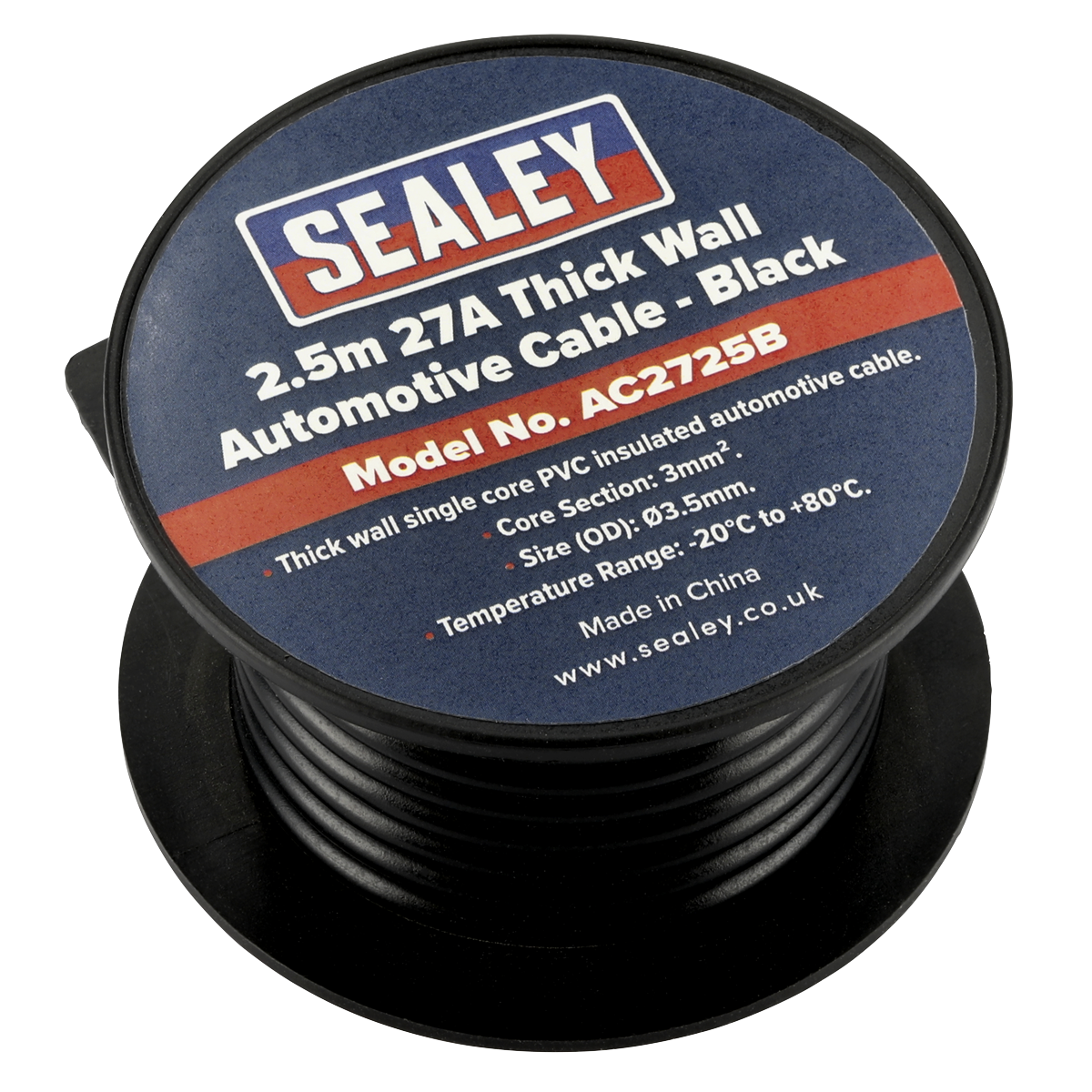 Sealey AC2725B 27A Thick Wall Automotive Cable 2.5m - Black - additional view 2