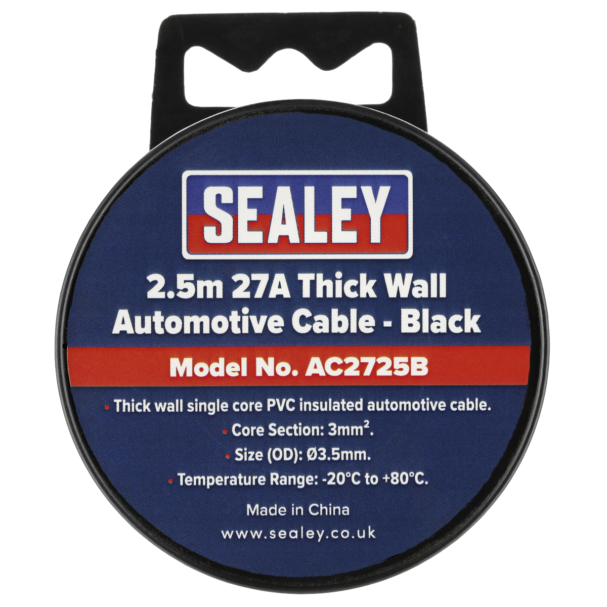 Sealey AC2725B 27A Thick Wall Automotive Cable 2.5m - Black - additional view 5