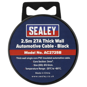 Sealey AC2725B 27A Thick Wall Automotive Cable 2.5m - Black - additional view 5