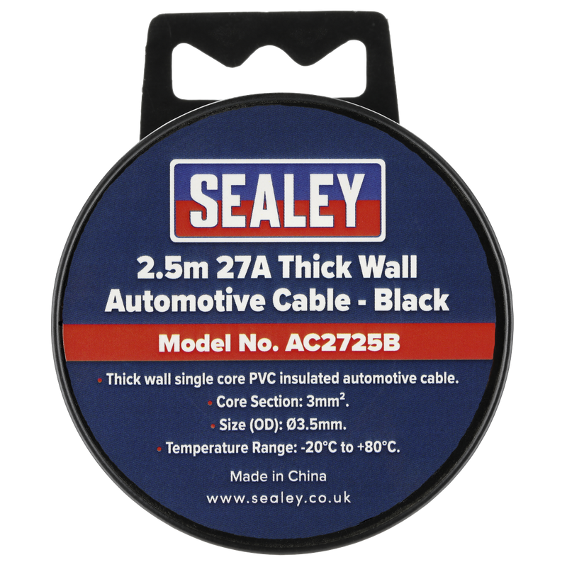Sealey AC2725B 27A Thick Wall Automotive Cable 2.5m - Black - additional view 5