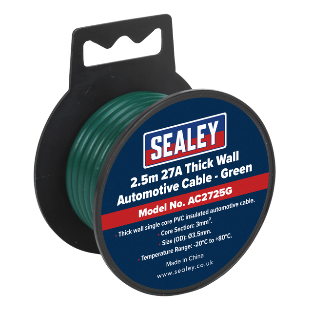 Sealey AC2725G 27A Thick Wall Automotive Cable 2.5m - Green