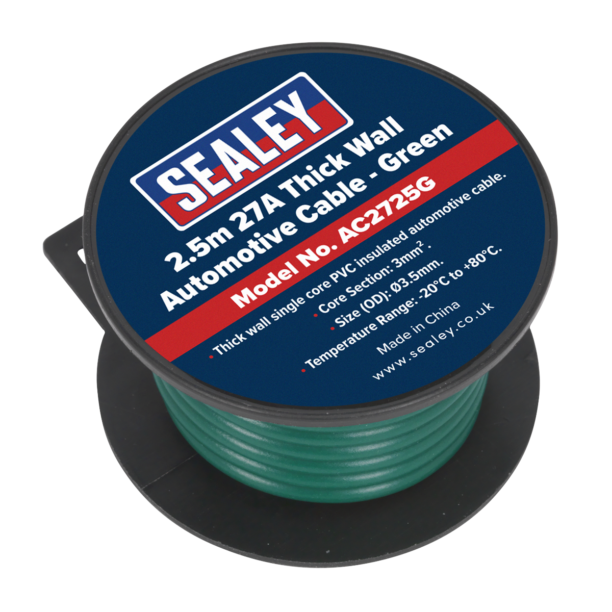 Sealey AC2725G 27A Thick Wall Automotive Cable 2.5m - Green - additional view 2