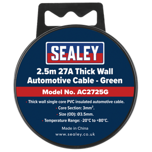 Sealey AC2725G 27A Thick Wall Automotive Cable 2.5m - Green - additional view 4