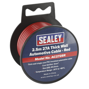 Sealey AC2725R 27A Thick Wall Automotive Cable 2.5m - Red