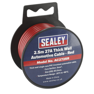 Sealey AC2725R 27A Thick Wall Automotive Cable 2.5m - Red
