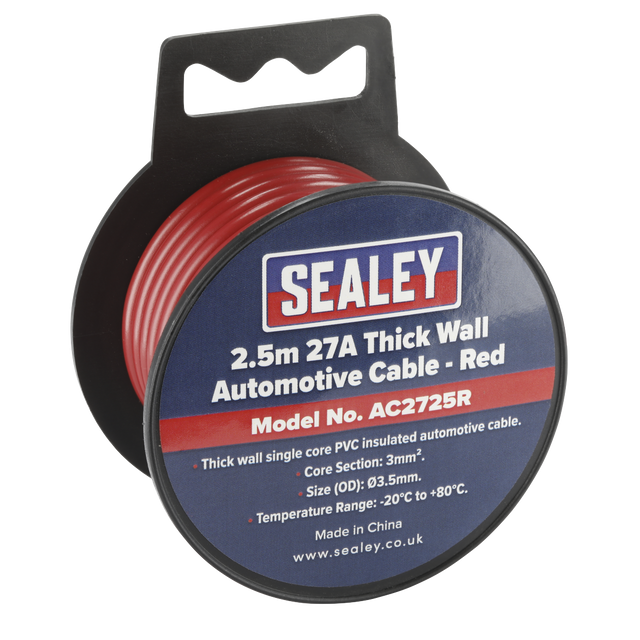 Sealey AC2725R 27A Thick Wall Automotive Cable 2.5m - Red