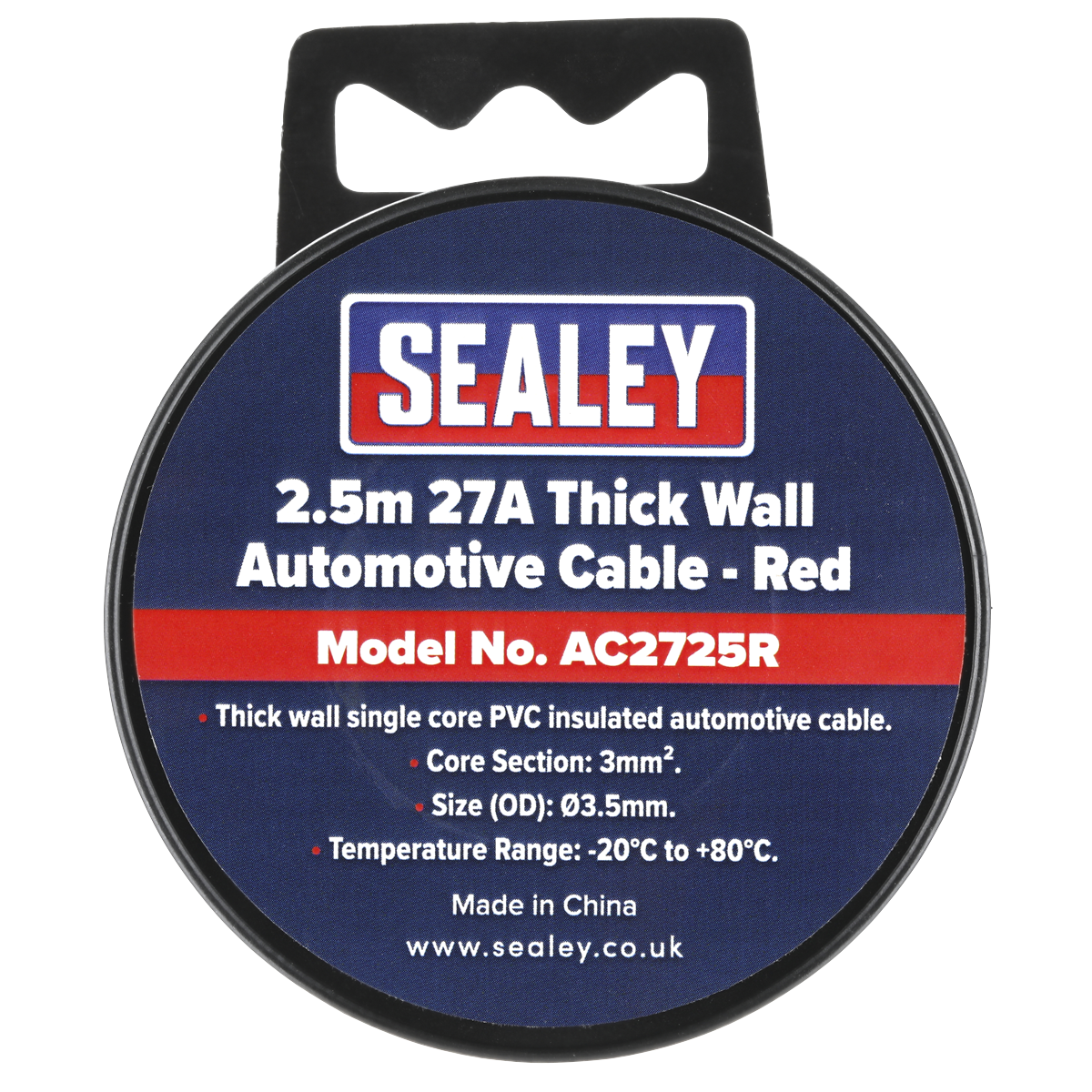 Sealey AC2725R 27A Thick Wall Automotive Cable 2.5m - Red - additional view 5