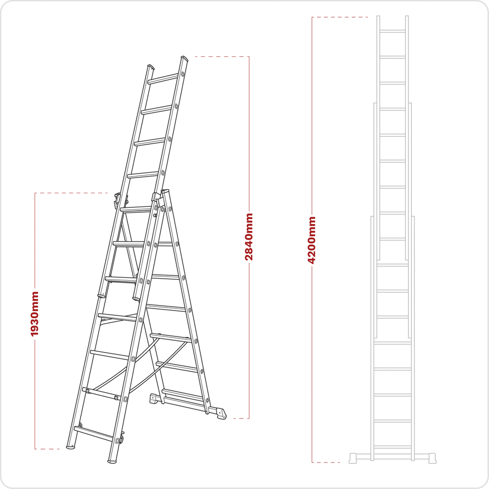 Sealey ACL307 Extension Combination Ladder 3 x 7 Aluminium - EN 131 - additional view 2