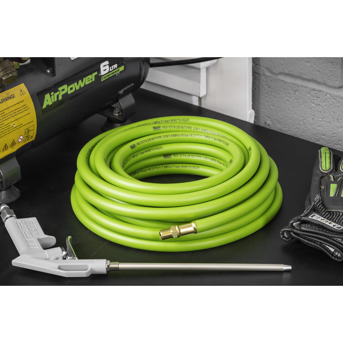 Sealey AHH10 High-Visibility Hybrid Air Hose with 1/4"BSP Unions 10m x 8mm - additional view 3