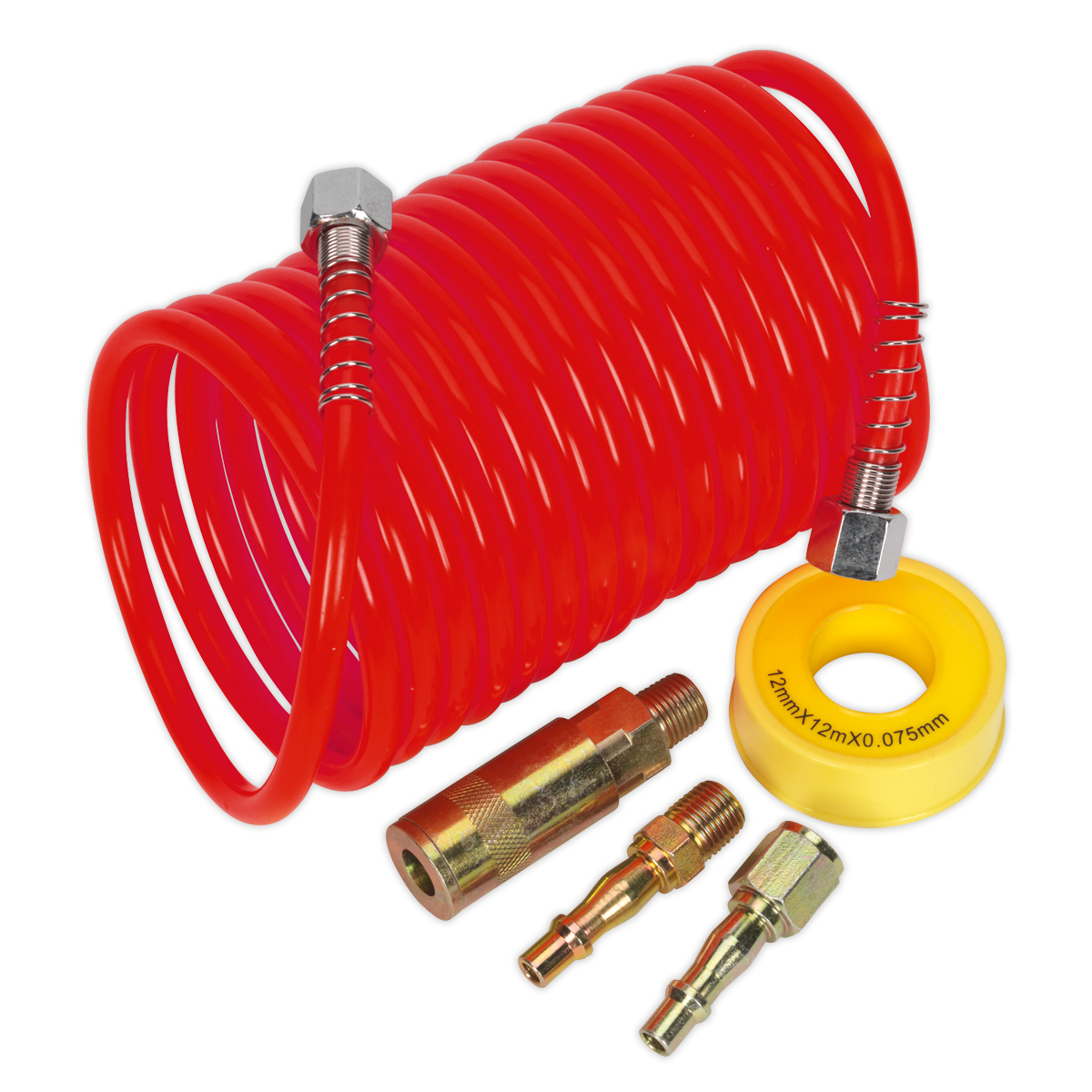 Sealey AHK03 PE Coiled Air Hose Kit with Connectors 5m x 5mm
