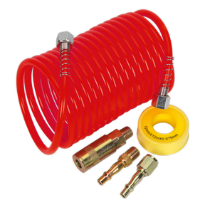 Sealey AHK03 PE Coiled Air Hose Kit with Connectors 5m x 5mm