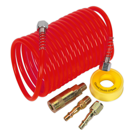 Sealey AHK03 PE Coiled Air Hose Kit with Connectors 5m x 5mm