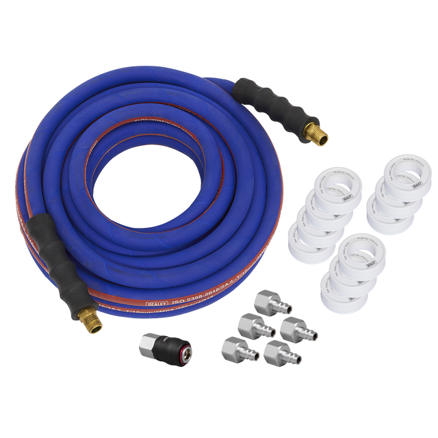 Sealey AHK05 Extra-Heavy-Duty High Flow Air Hose Kit with Couplings 15m x 13mm