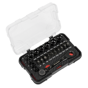 Sealey AK2112 Premier Black Go-Through Lock-On™ Low Profile Socket & Bit Set 1/4"Sq Drive 31pc