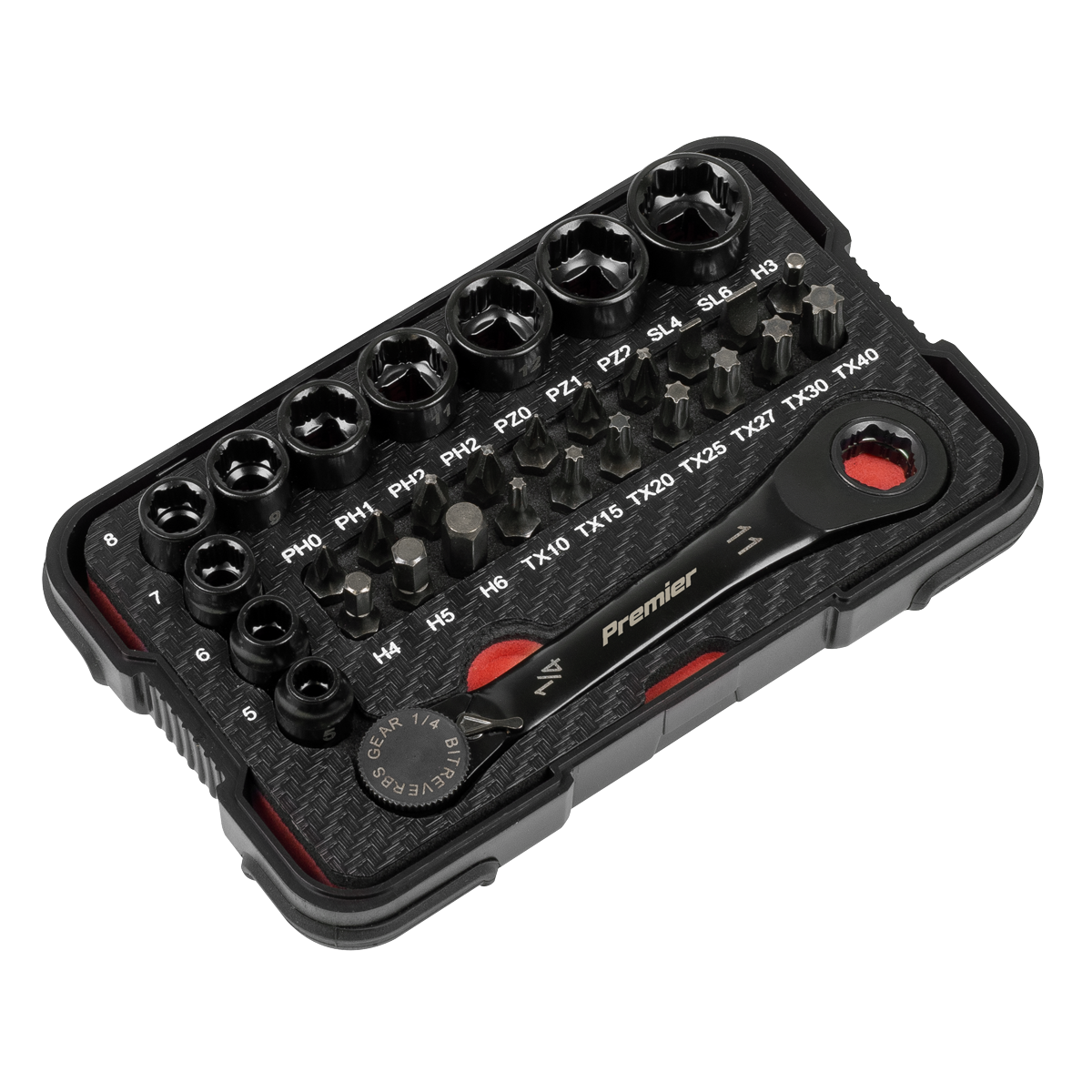 Sealey AK2112 Premier Black Go-Through Lock-On™ Low Profile Socket & Bit Set 1/4"Sq Drive 31pc - additional view 4