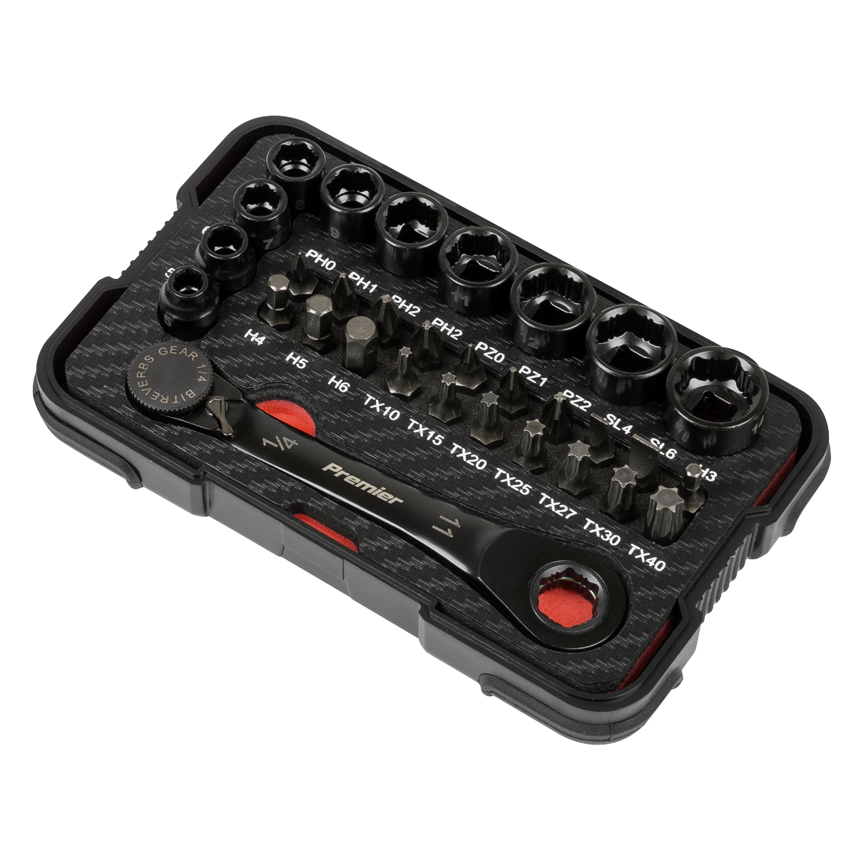 Sealey AK2112 Premier Black Go-Through Lock-On™ Low Profile Socket & Bit Set 1/4"Sq Drive 31pc - additional view 5