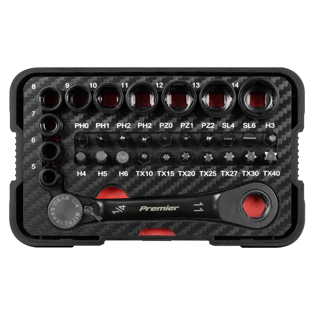 Sealey AK2112 Premier Black Go-Through Lock-On™ Low Profile Socket & Bit Set 1/4"Sq Drive 31pc - additional view 3