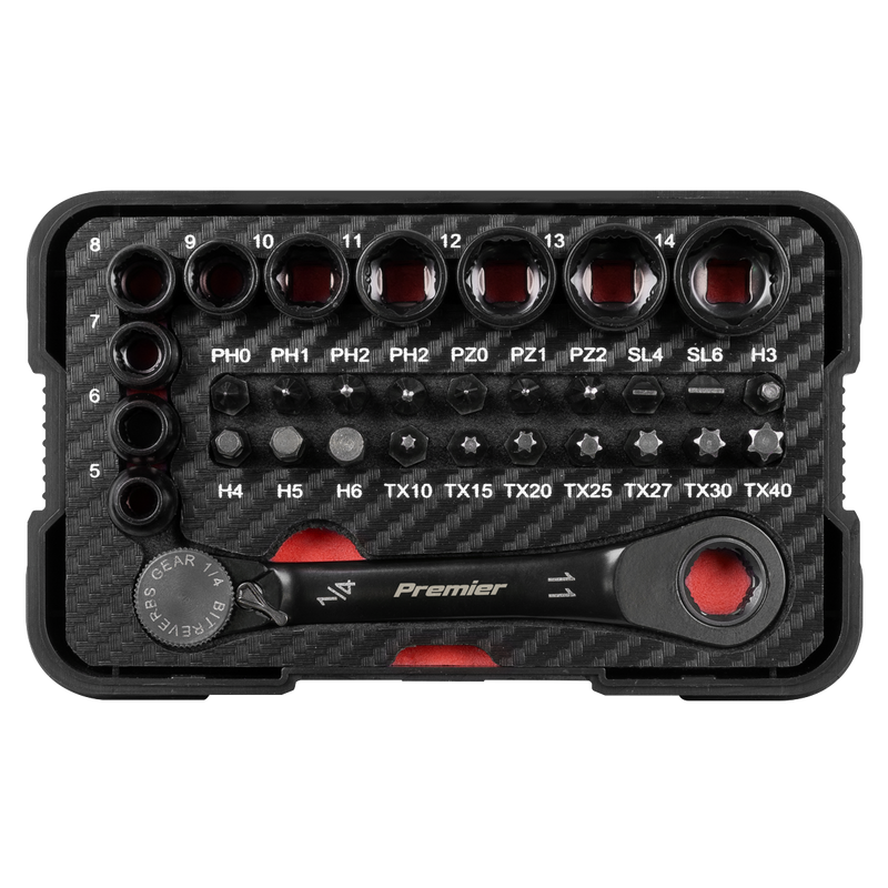 Sealey AK2112 Premier Black Go-Through Lock-On™ Low Profile Socket & Bit Set 1/4"Sq Drive 31pc - additional view 3