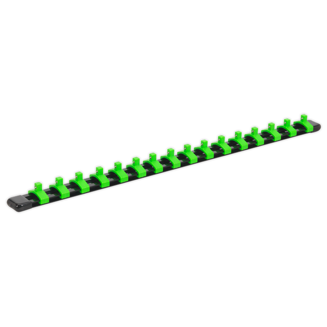 Sealey AK27052HV Premier Socket Retaining Rail with 16 Clips 1/4"Sq Drive - Hi-Vis Green